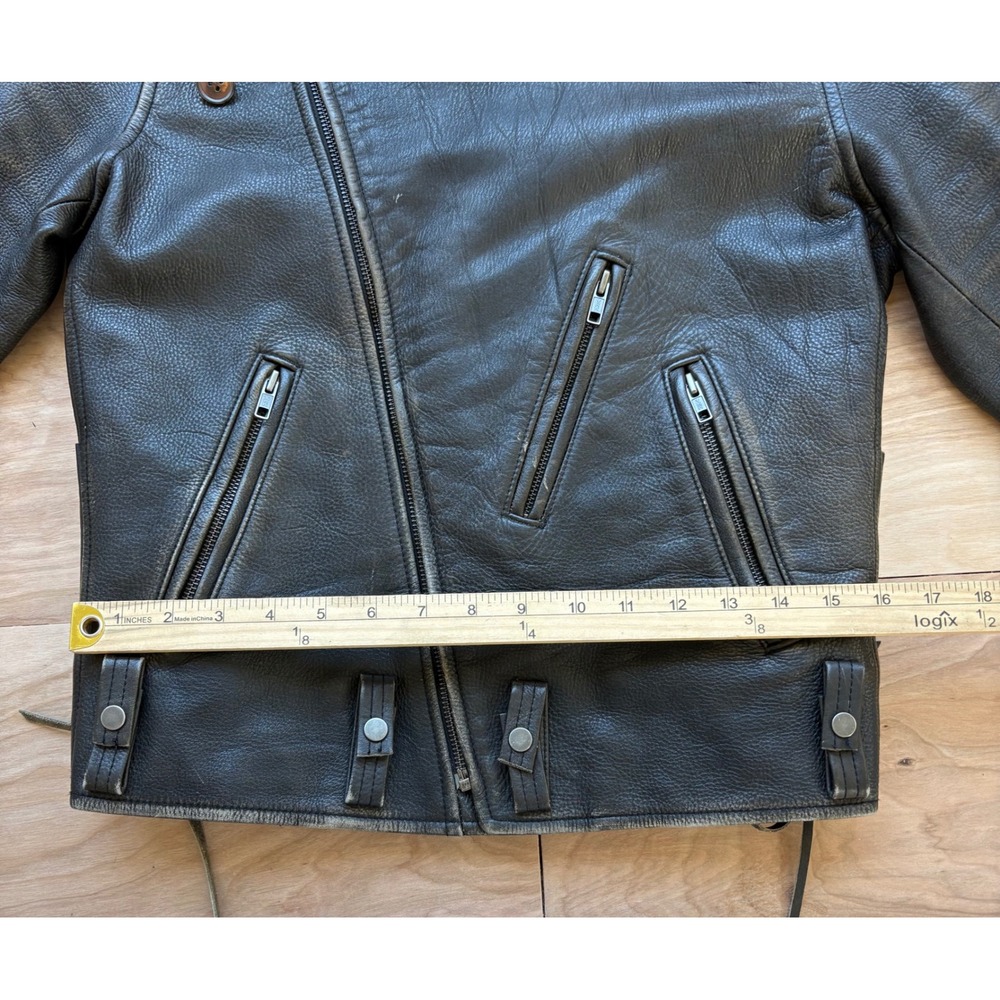 Vintage Ralph Lauren Roberts Brown Leather Rare Moto Jacket Distressed Womens M - Picture 11 of 16